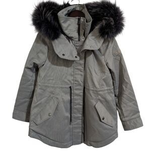 TATRAS Gray Houndstooth Down Parka Jacket w/ Poland Raccoon Fur Hood Size XS